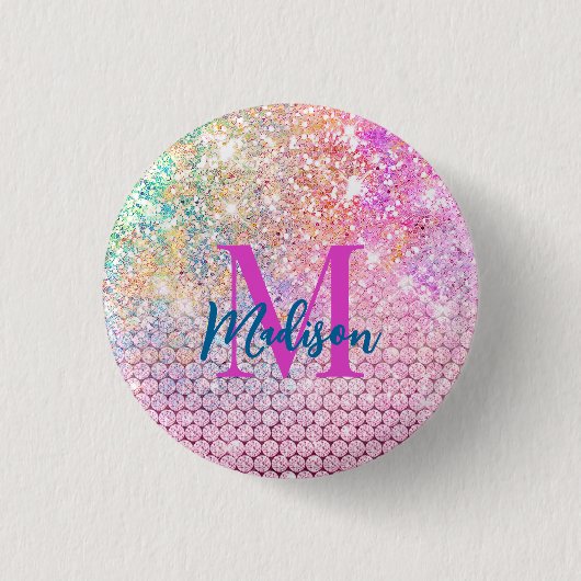 schattig eenhoornroze monogram ronde button 3,2 cm (Voorkant)