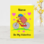 Schattig Egeltje Fietst Valentijnsdag Kaart (Gele Bloem)
