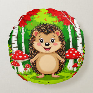 Schattig egeltje in een helder bos rond kussen