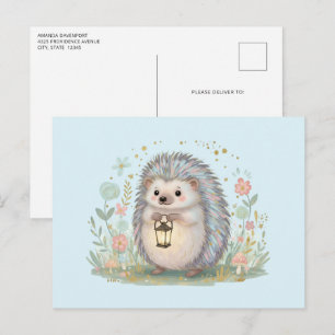 Schattig egeltje met lantaarn briefkaart