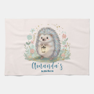 Schattig egeltje met lantaarn theedoek