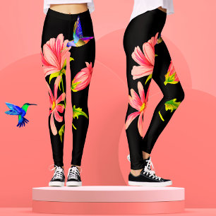 Schattig Elegant Meisjesachtig Zwart Roze Bloemige Leggings
