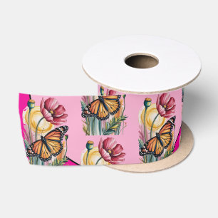 Schattig Elegant Waterverf Bloem- en Vlinderontwer Lint