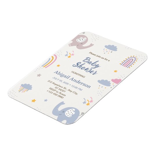 Schattig Elephant Rainbow Baby shower Uitnodiging Magneet (Linkerzijde)