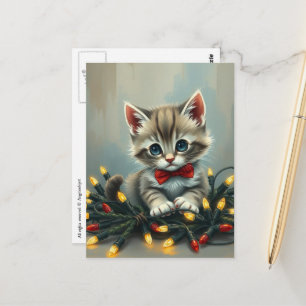 Schattig en Aardig Kerstkatje Met Lichtjes Briefkaart