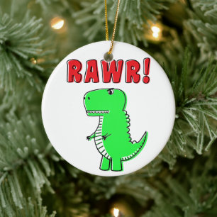 Schattig en boos groen cartoon T-Rex dinosaurus Keramisch Ornament