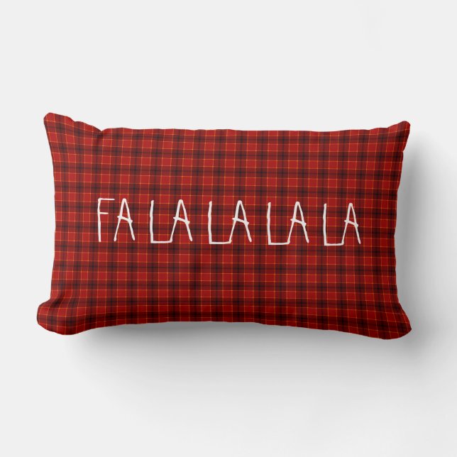 Schattig en Elegant FA LA LA Kerst Plaid Patroon Kussen (Voorkant)