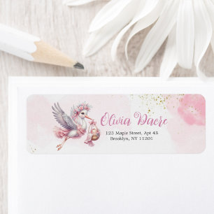 Schattig en Elegant Roze Ooievaar Baby Shower voor Etiket