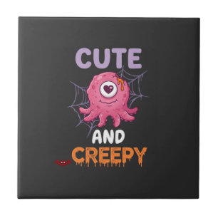 Schattig en griezelig roze monster Halloween spinn Tegeltje