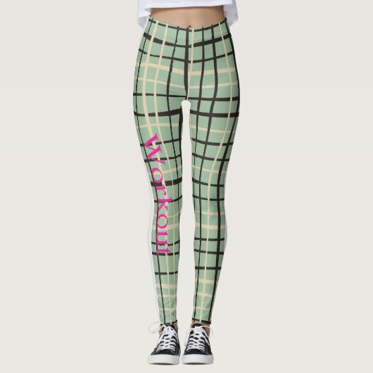 Schattig en schattig Schots patroon l Sage groen Leggings (Voorkant)