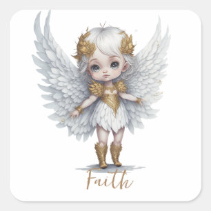 Schattig engel meisje - Faith Vierkante Sticker