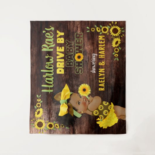 Schattig etnisch babymeisje| Gele zonnebloem rusti Wandkleed (Voorkant)