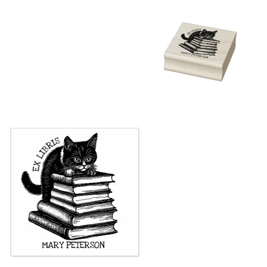 Schattig Ex Libris Kat, Oud Bibliotheekboek  Rubberstempel (Gestempeld)