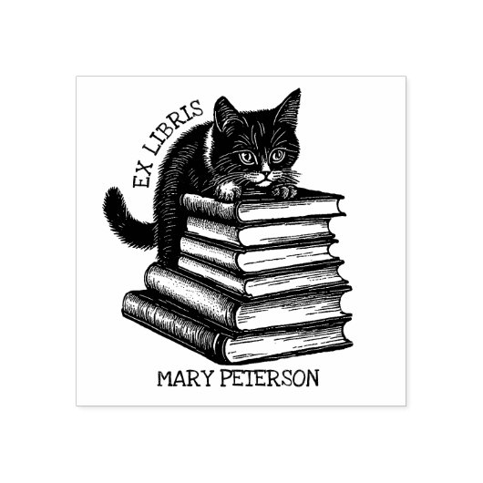 Schattig Ex Libris Kat, Oud Bibliotheekboek  Rubberstempel (Afrduk)