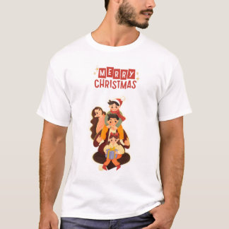 Schattig Familie Kerst Portret - Prettig Kerst T T-shirt