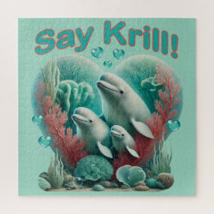 Schattig familieportret van de walvis "Say Krill" Legpuzzel
