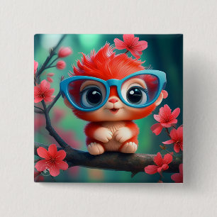Schattig Fantasie Dieren Cartoon Met Bril-68807 Vierkante Button 5,1 Cm