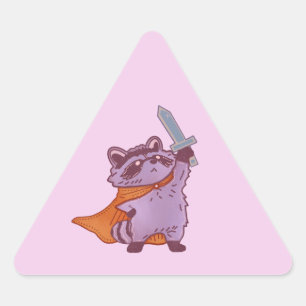 Schattig Fantasie Wasbeer Krijger met Zwaard & Cap Driehoek Sticker