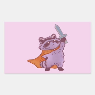 Schattig Fantasie Wasbeer Krijger met Zwaard & Cap Rechthoekige Sticker