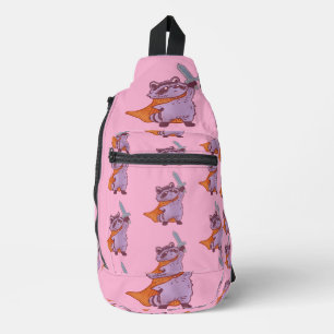 Schattig Fantasie Wasbeer Krijger met Zwaard & Cap Sling Bag