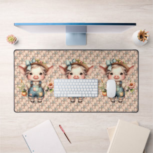 Schattig Farmcore Varken in Overall met Bloemen Bureaumat