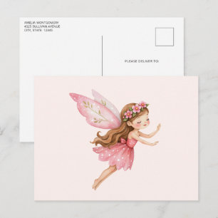Schattig fee meisje in een roze jurk Fantasievol Briefkaart