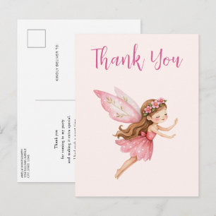 Schattig fee meisje in roze jurk Dank je Briefkaart