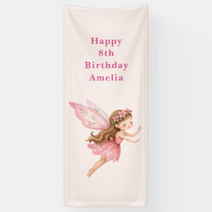 Schattig fee meisje in roze jurk Whimsical verjaar Spandoek