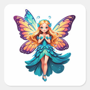⭐ Schattig feeëmeisje met vlinder vleugels 🦋 Vierkante Sticker
