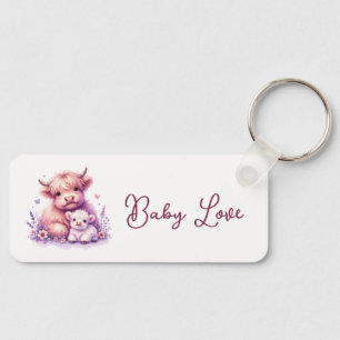 Schattig Floral Highland Koe Baby shower Sleutelhanger