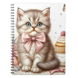 SCHATTIG FLUFFIG POESJE MET LINTEN & CUPCAKES NOTITIEBOEK