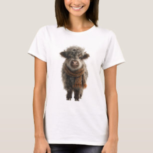 Schattig Fluffy Highland Kalf in Gebreide Sjaal T-shirt