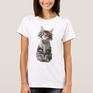 Schattig Fluffy Kitten met Gebreide Vlinderdas T-shirt