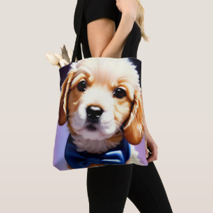 Schattig Fluffy Puppy met Cute Blue Bow Stropdas P Draagtas