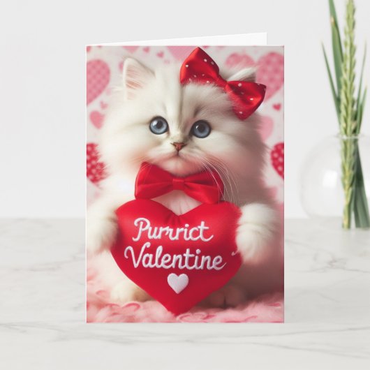 Schattig Fluffy Witte Valentijnsdag Kitten Grappig Kaart (Voorkant)