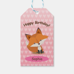 Schattig Fox Happy Birthday Gift Label Cadeaulabel
