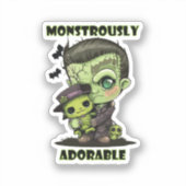 Schattig Frankenstein-monster met knuffel Sticker (Voorkant)