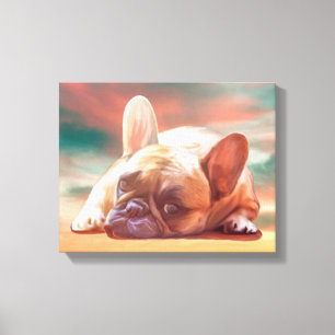 Schattig Frans Bulldog Water Kleur Art Schilderij Canvas Afdruk