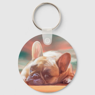Schattig Frans Bulldog Water Kleur Art Schilderij Sleutelhanger