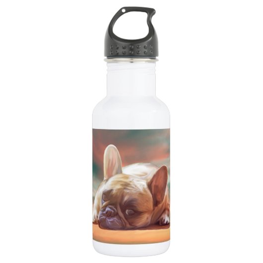Schattig Frans Bulldog Water Kleur Art Schilderij Waterfles (Voorkant)