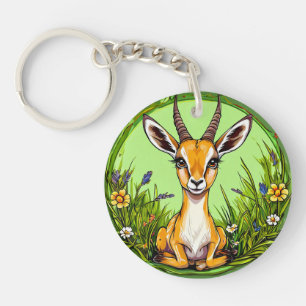 Schattig gazelle in een bloemrijke graslandscène sleutelhanger