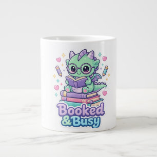 Schattig Geboekt & Bezet Baby Draak Leest Boek Ko Extra Grote Beker