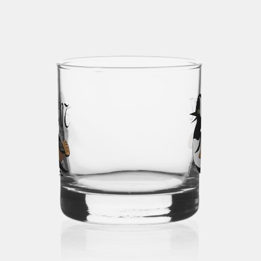 Schattig gebogen Merganser Duck zwemmen Whisky Glas (Links)