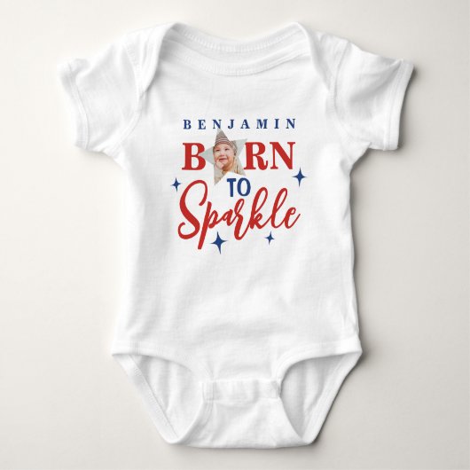 Schattig geboren om te fonkelen rood script blauwe romper (Voorkant)