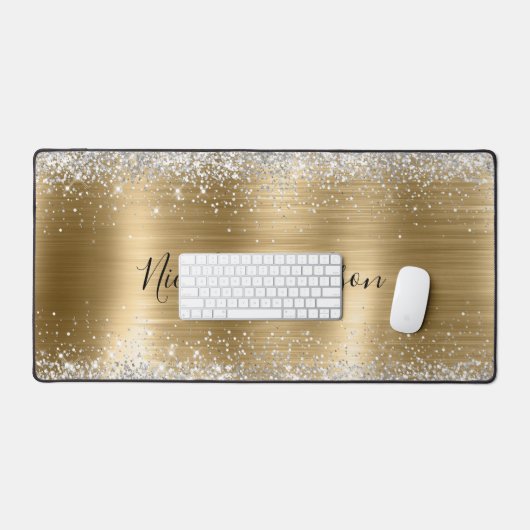Schattig geborsteld goud faux zilver glitter bureaumat (Keyboard & Muis)