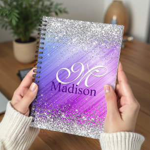 Schattig geborsteld paars nepsil glitter monogram planner