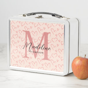 Schattig geborsteld roze hart patroon Monogram