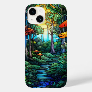 Schattig gebrandschilderd glas fantasie bos Case-Mate iPhone 14 hoesje