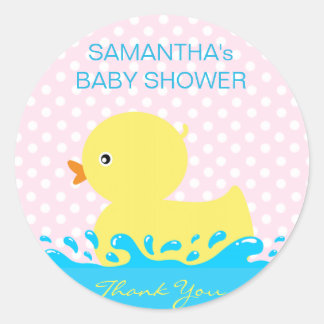 Schattig Geel Blauw Roze Rubber Ducky Baby shower Ronde Sticker