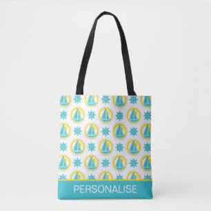 Schattig geel en blauw nautisch patroon gepersonal draagtas